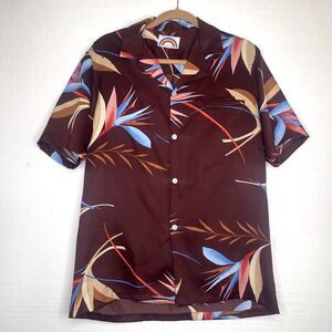 Made in Paradise Hawaii Vintage Brown Polyester Button Down Hawaiian Shirt